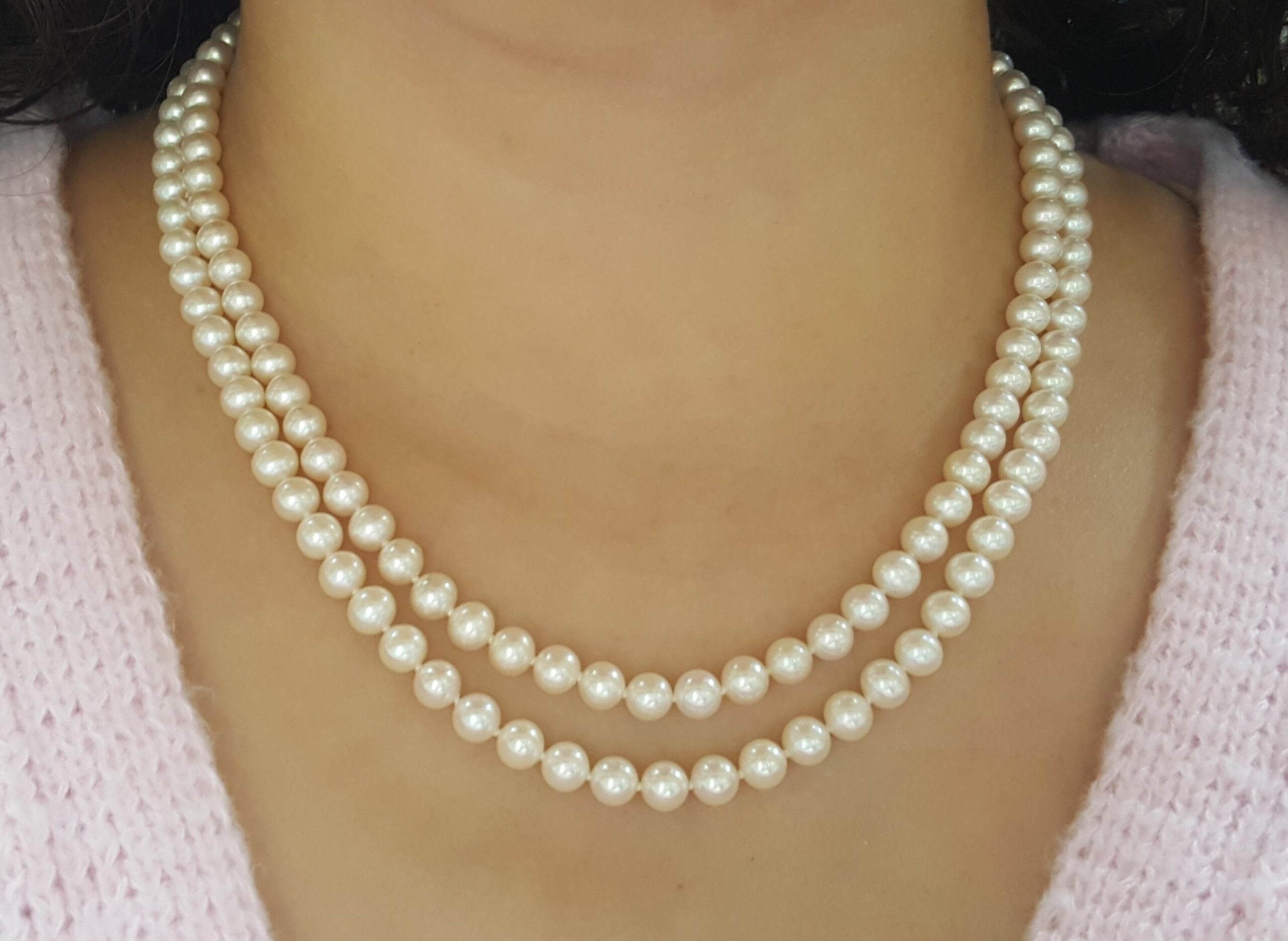Blue Lagoon by Mikimoto Double Strand Akoya Pearl Necklace 14k Gold 6mm 17"