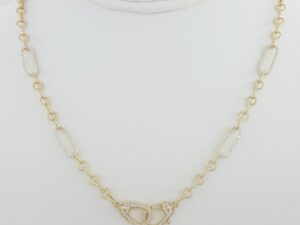 Diamond Paperclip Link Handcuff Necklace 18K Yellow Gold 0.95 ct 14 Grams