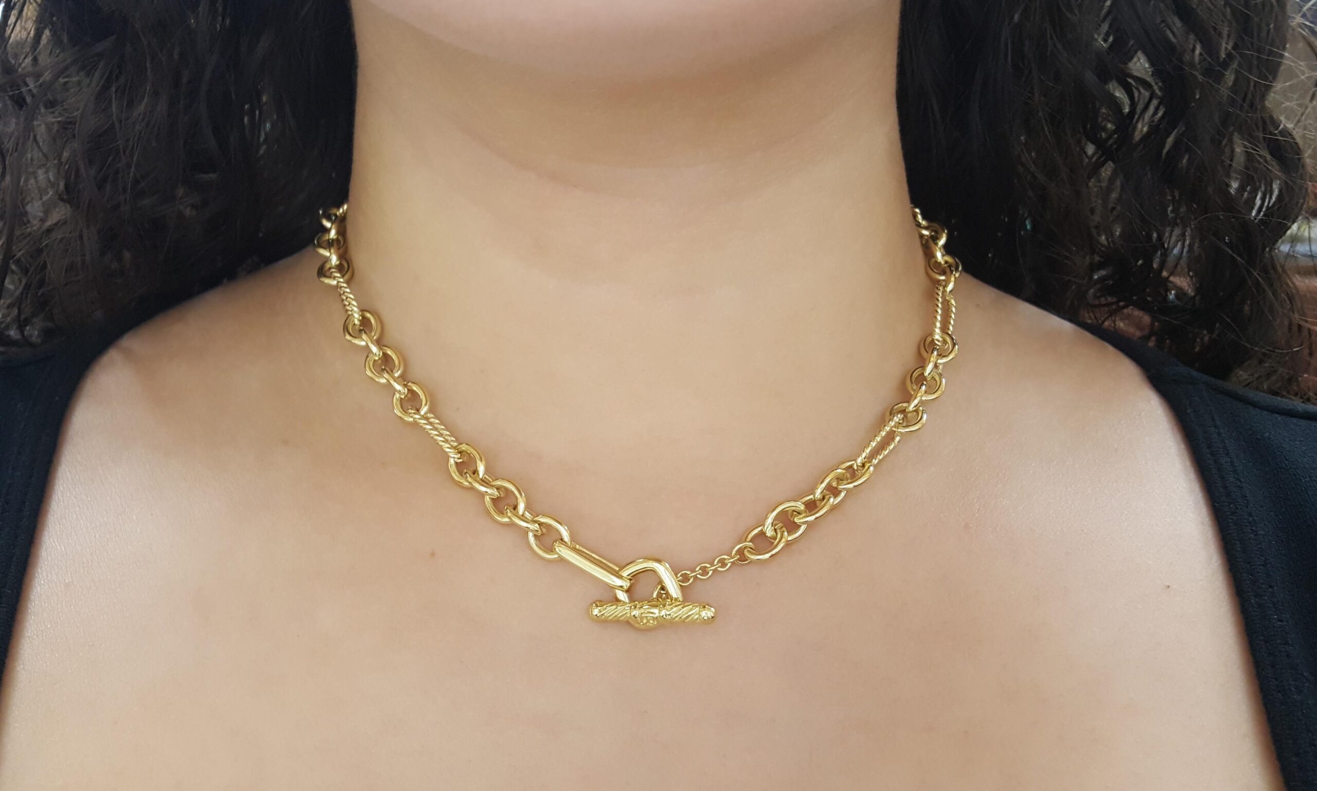 David Yurman Figaro Toggle Link Necklace 18k Yellow Gold 16" 50 Grams