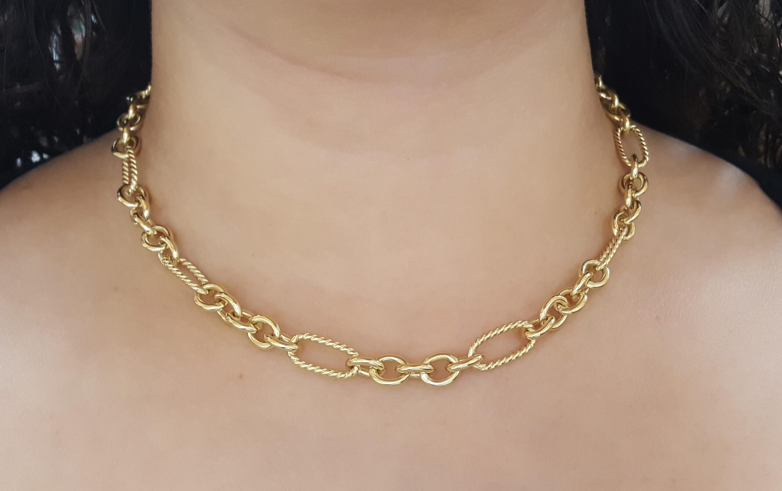 David Yurman Figaro Toggle Link Necklace 18k Yellow Gold 16" 50 Grams