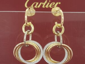 Cartier Trinity Crash Pave Diamond Drop Earrings 18K Multi-Colored Gold