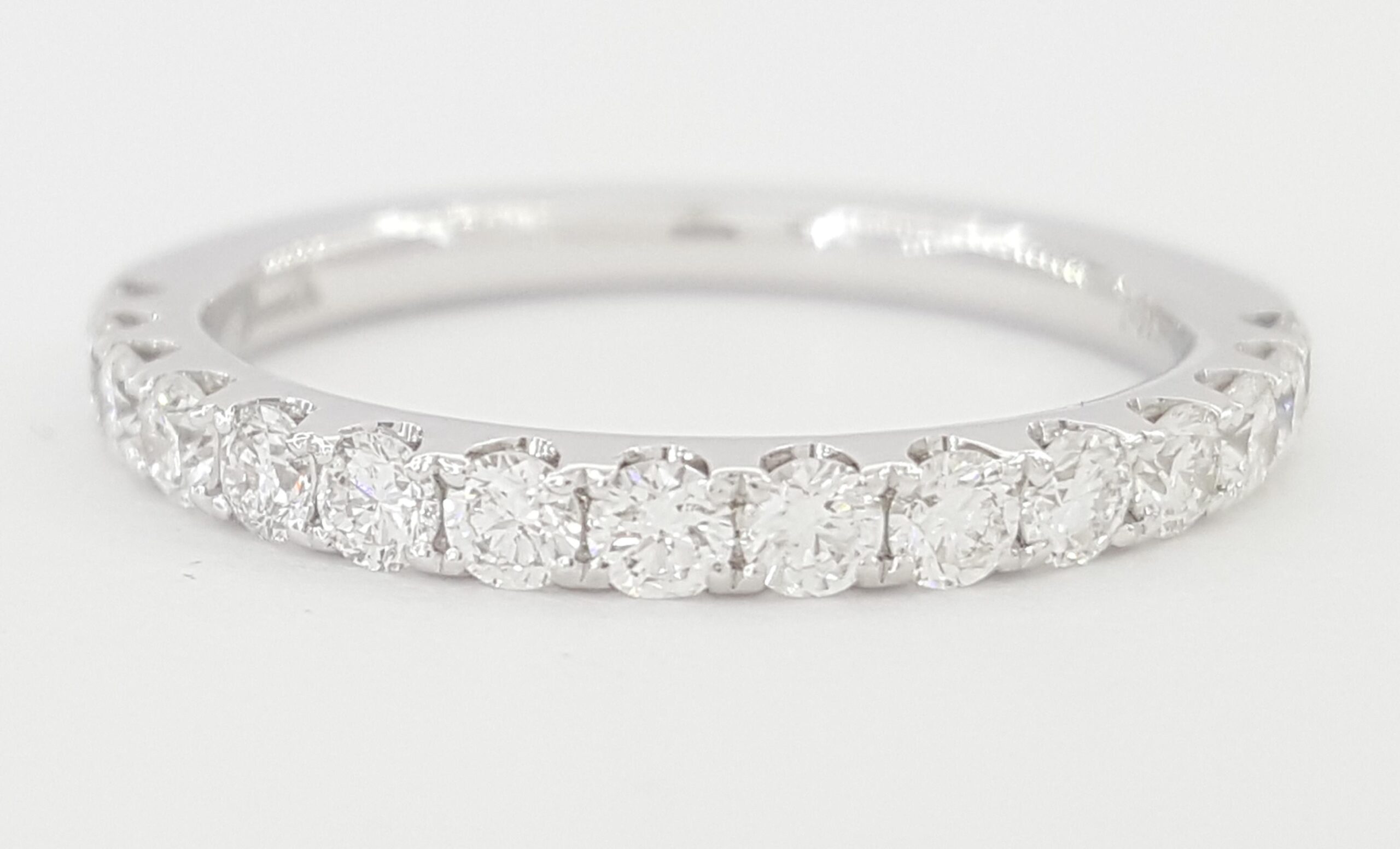 Half Circle Round Diamond Shared Prong Wedding Band 0.5 ct 14k White Gold 2.2 mm