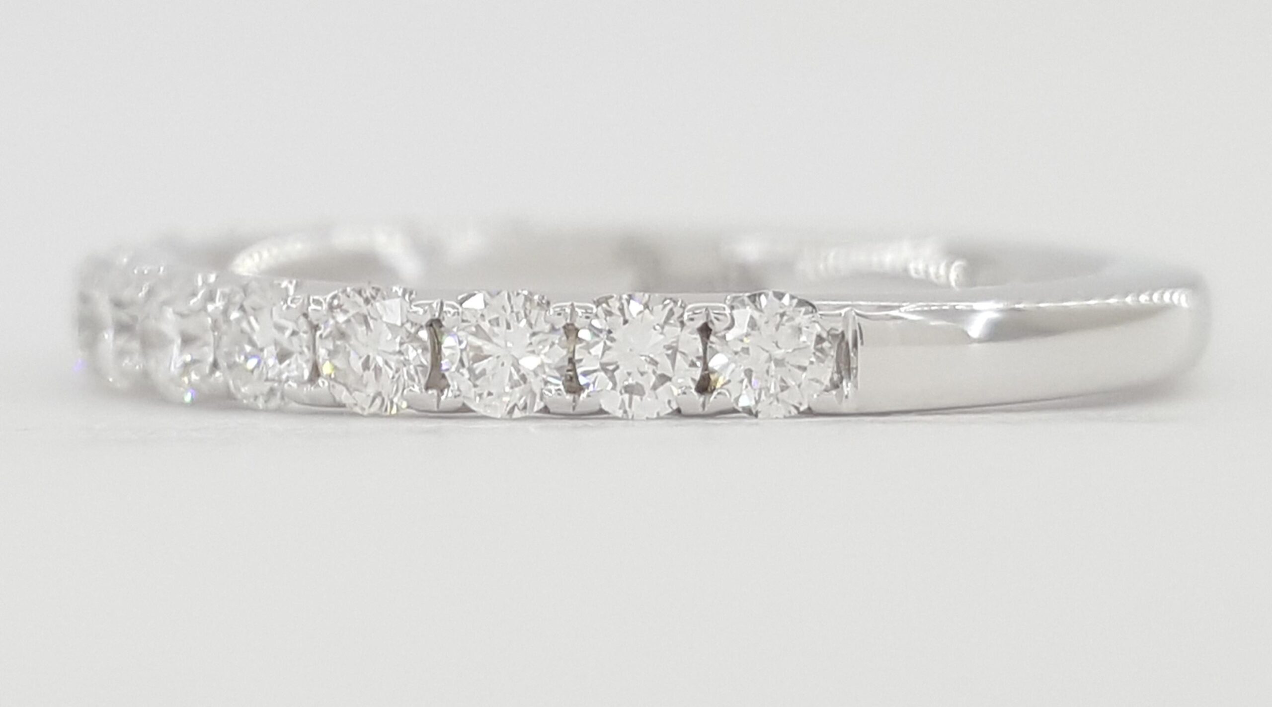 Half Circle Round Diamond Shared Prong Wedding Band 0.5 ct 14k White Gold 2.2 mm