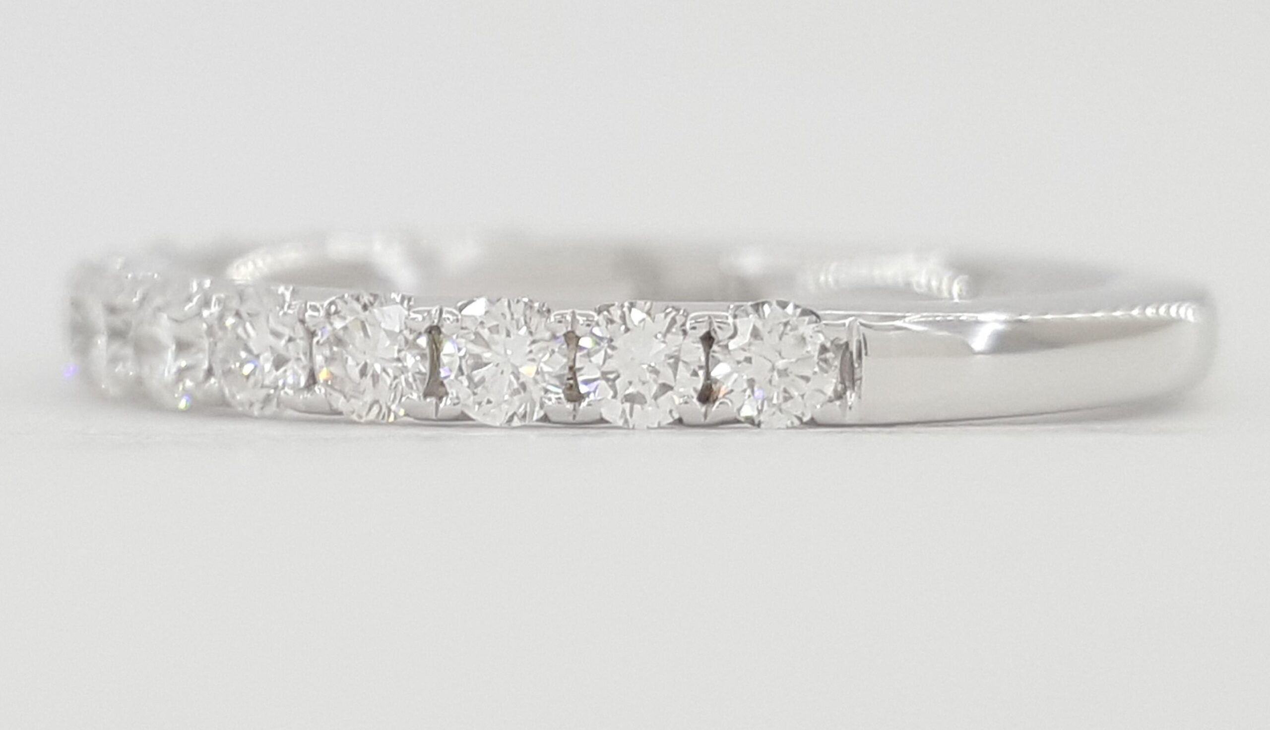 Half Circle Round Diamond Shared Prong Wedding Band 0.5 ct 14k White Gold 2.2 mm