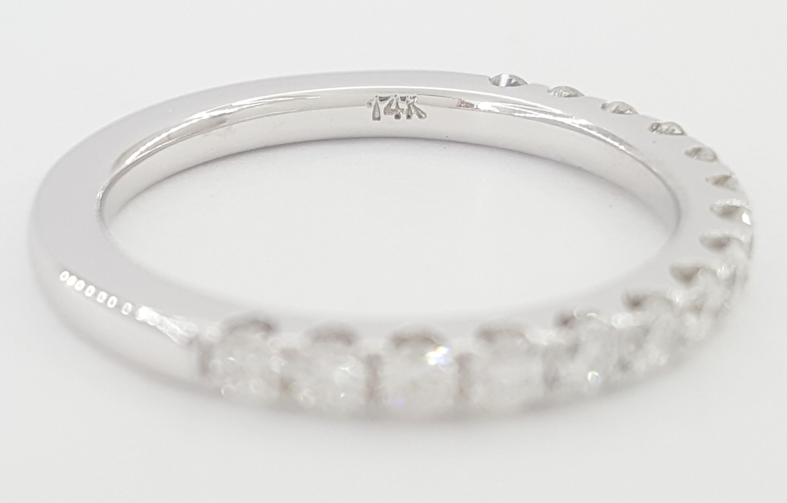 Half Circle Round Diamond Shared Prong Wedding Band 0.5 ct 14k White Gold 2.2 mm