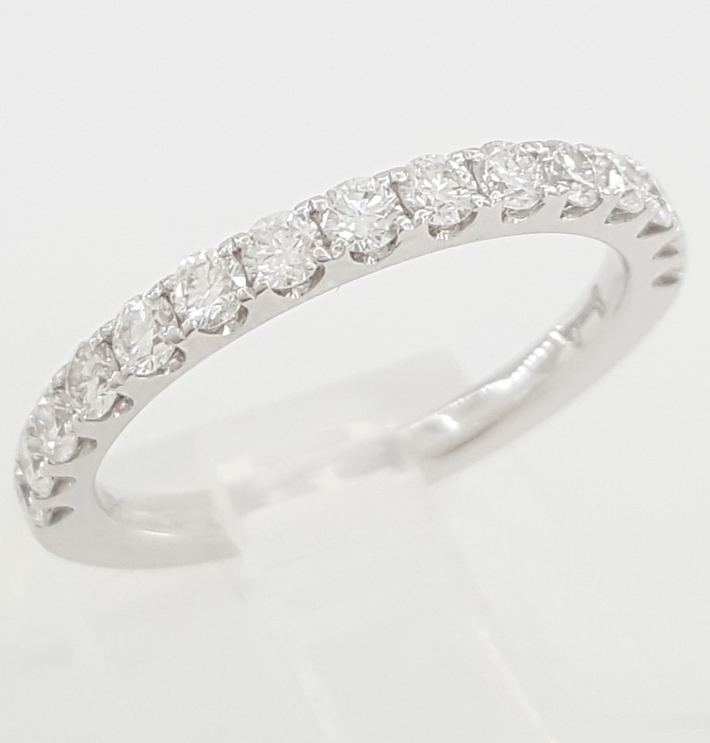 Half Circle Round Diamond Shared Prong Wedding Band 0.5 ct 14k White Gold 2.2 mm