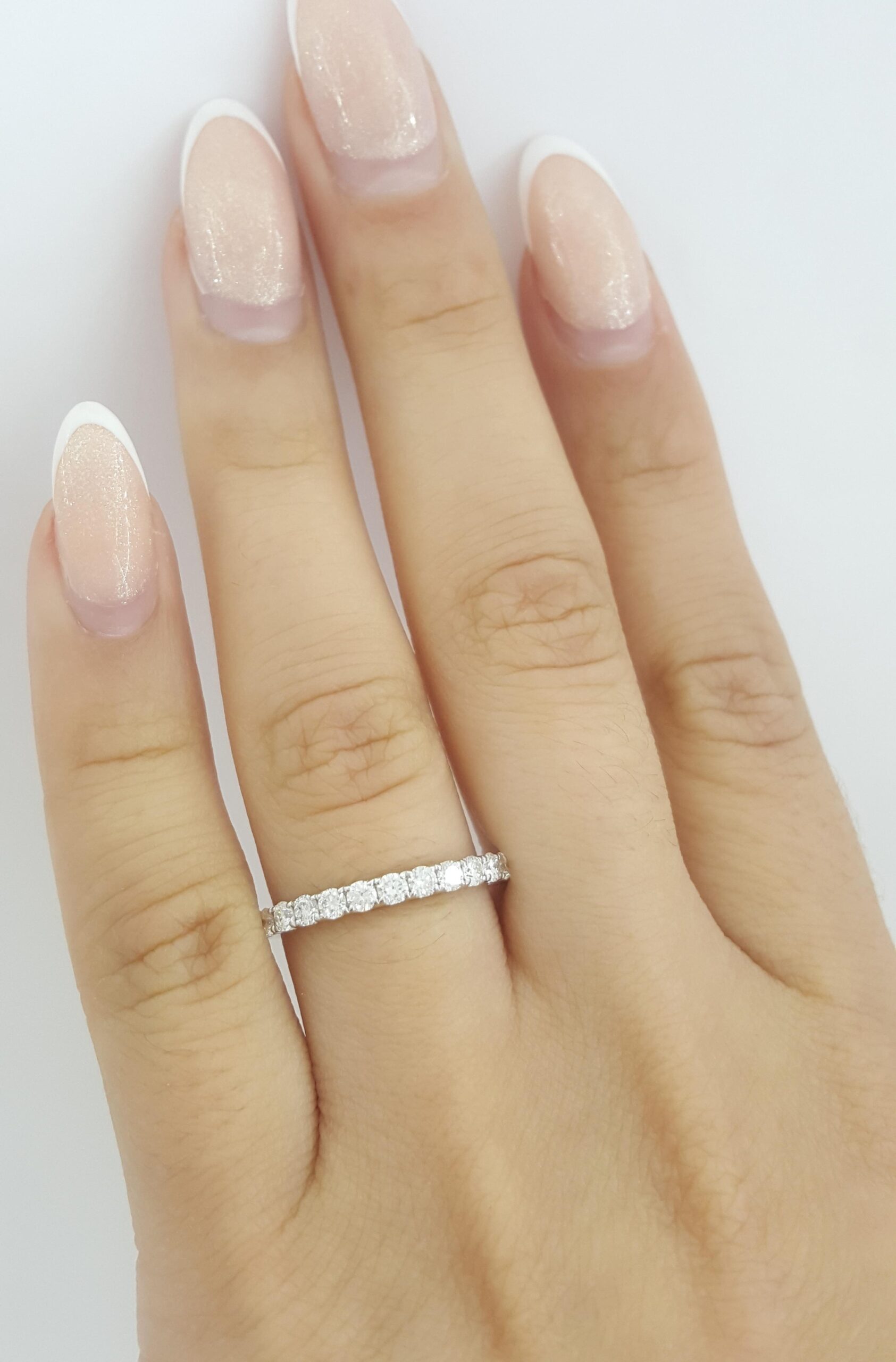 Half Circle Round Diamond Shared Prong Wedding Band 0.5 ct 14k White Gold 2.2 mm