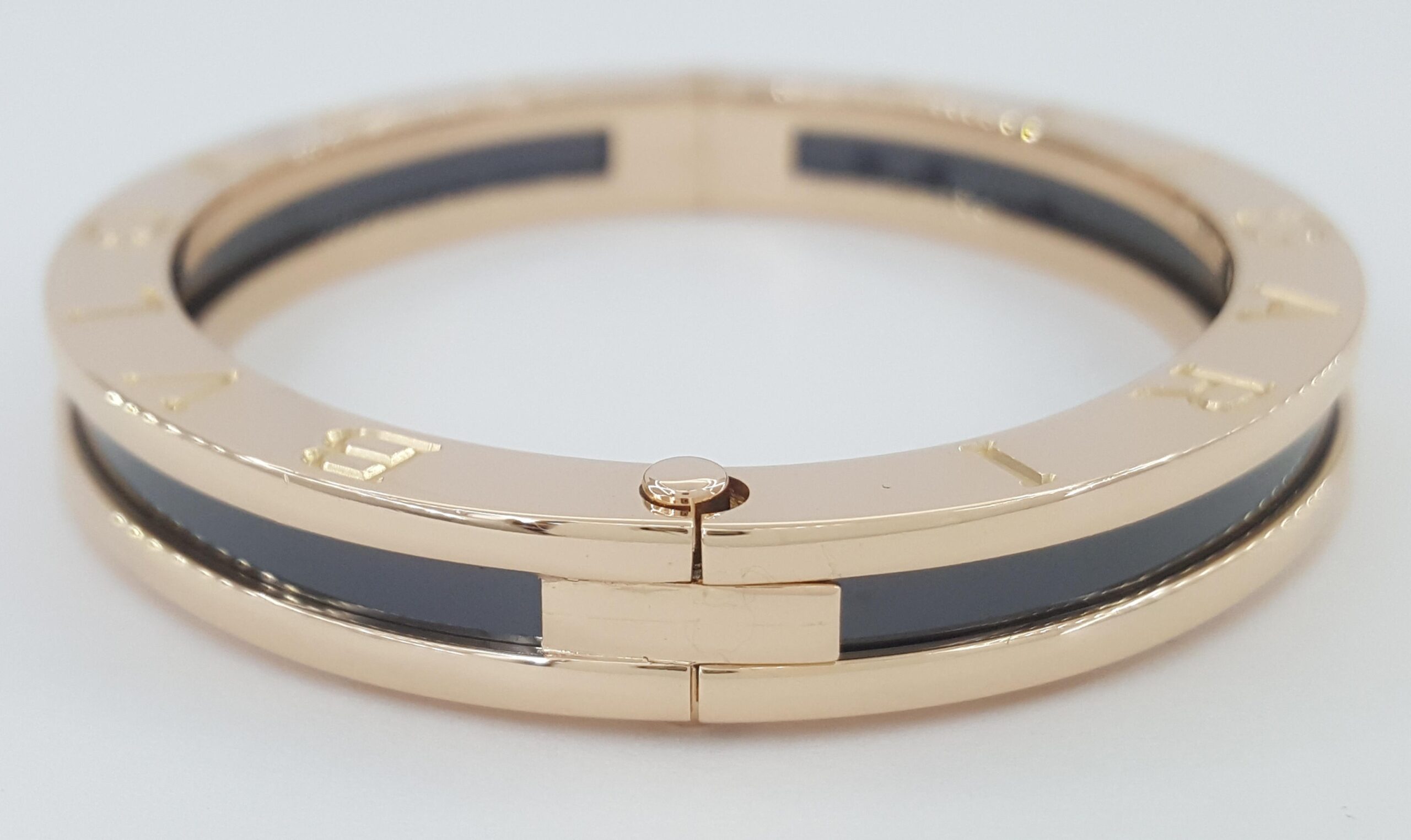 Bvlgari Bulgari B.Zero1 Black Ceramic 18k Rose Gold Bangle Bracelet 45.5g Small