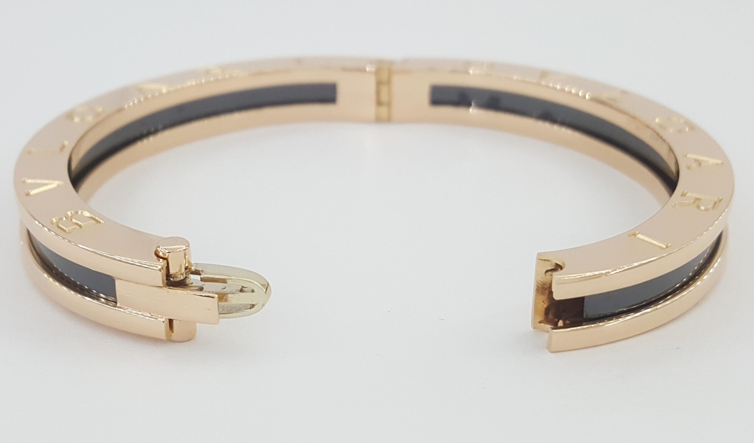 Bvlgari Bulgari B.Zero1 Black Ceramic 18k Rose Gold Bangle Bracelet 45.5g Small
