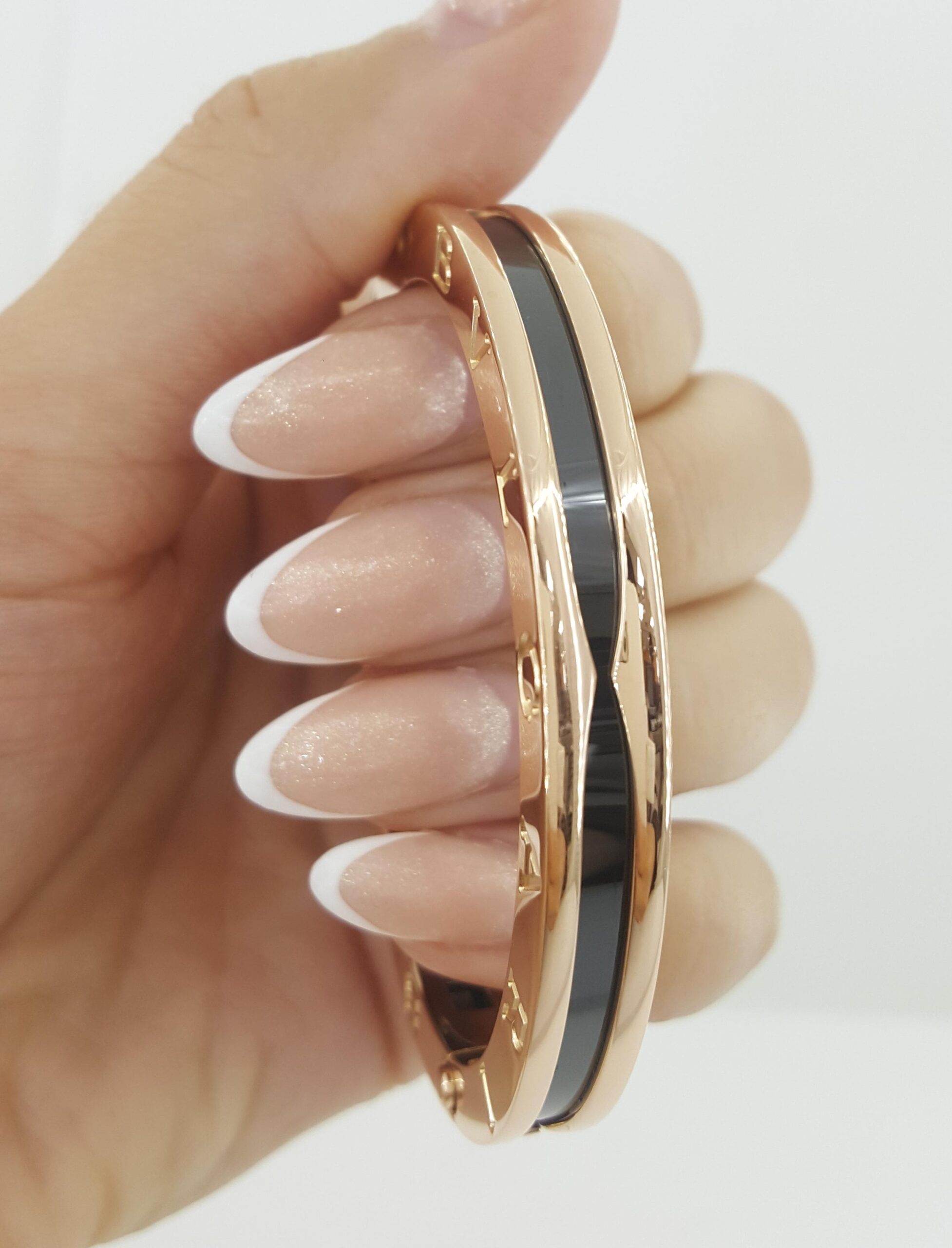 Bvlgari Bulgari B.Zero1 Black Ceramic 18k Rose Gold Bangle Bracelet 45.5g Small