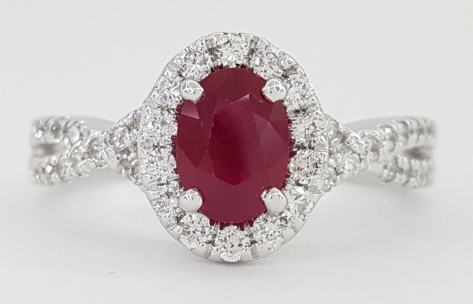 Oval Burma Ruby Diamond Halo Engagement Ring 1.5 ct 14k White Gold Retail 3,500