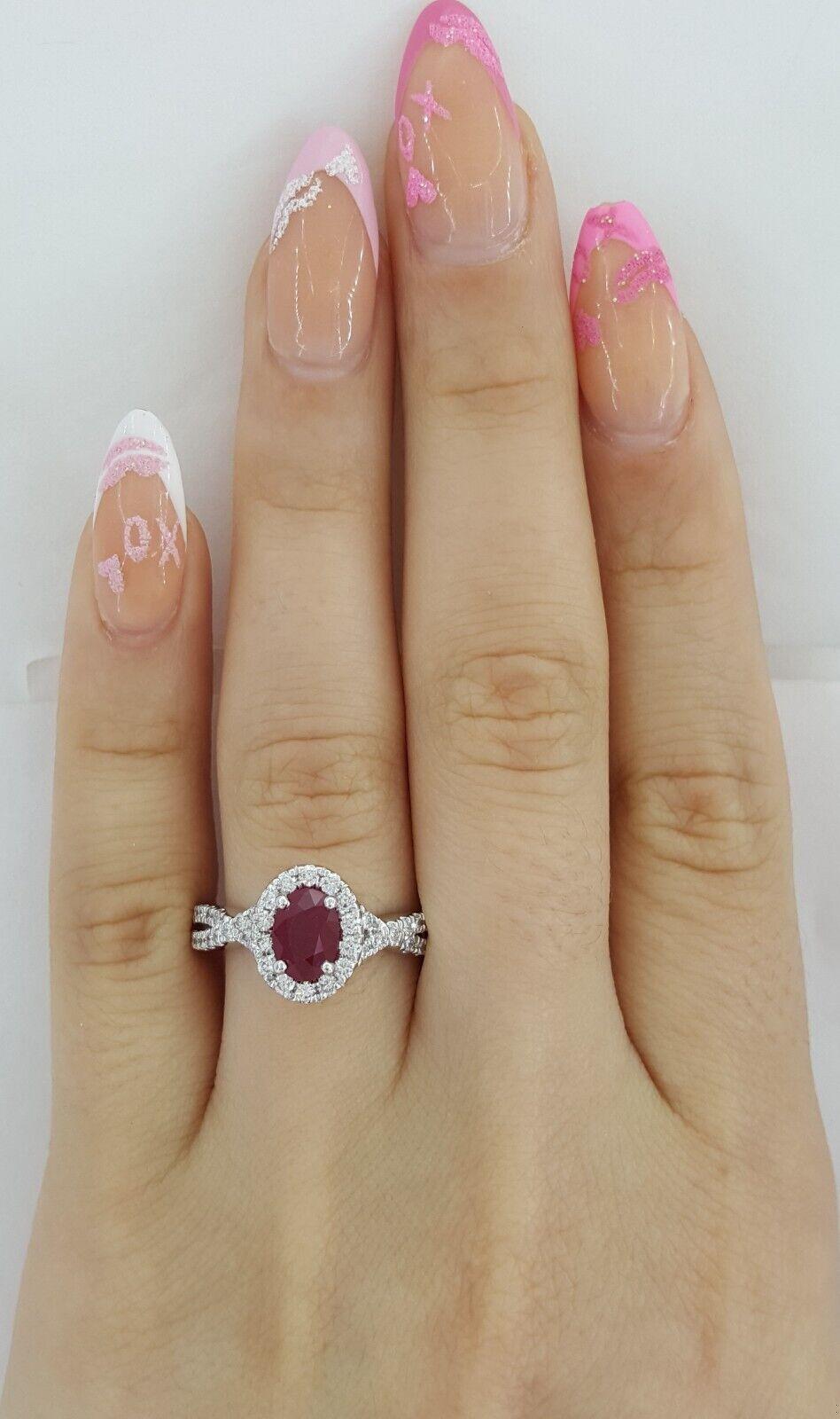 Oval Burma Ruby Diamond Halo Engagement Ring 1.5 ct 14k White Gold Retail 3,500