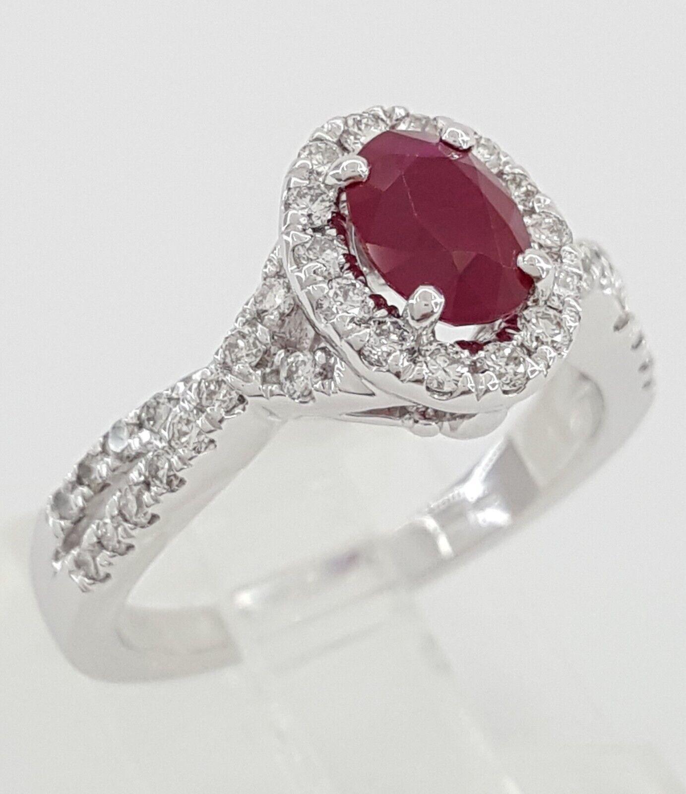 Oval Burma Ruby Diamond Halo Engagement Ring 1.5 ct 14k White Gold Retail 3,500