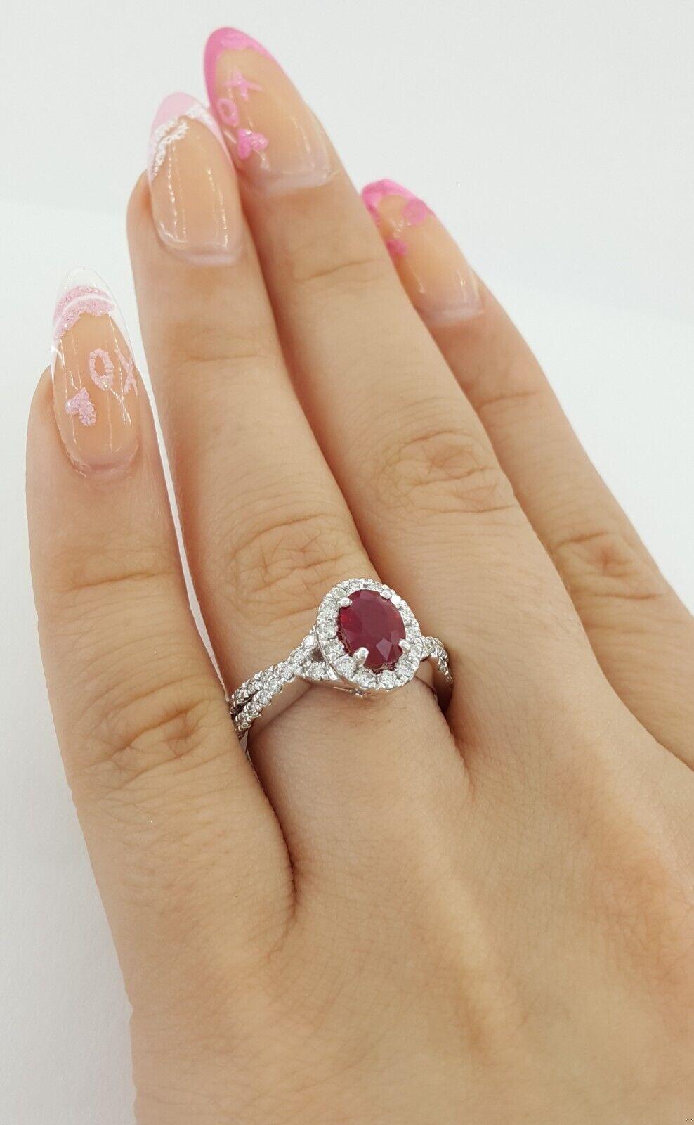 Oval Burma Ruby Diamond Halo Engagement Ring 1.5 ct 14k White Gold Retail 3,500