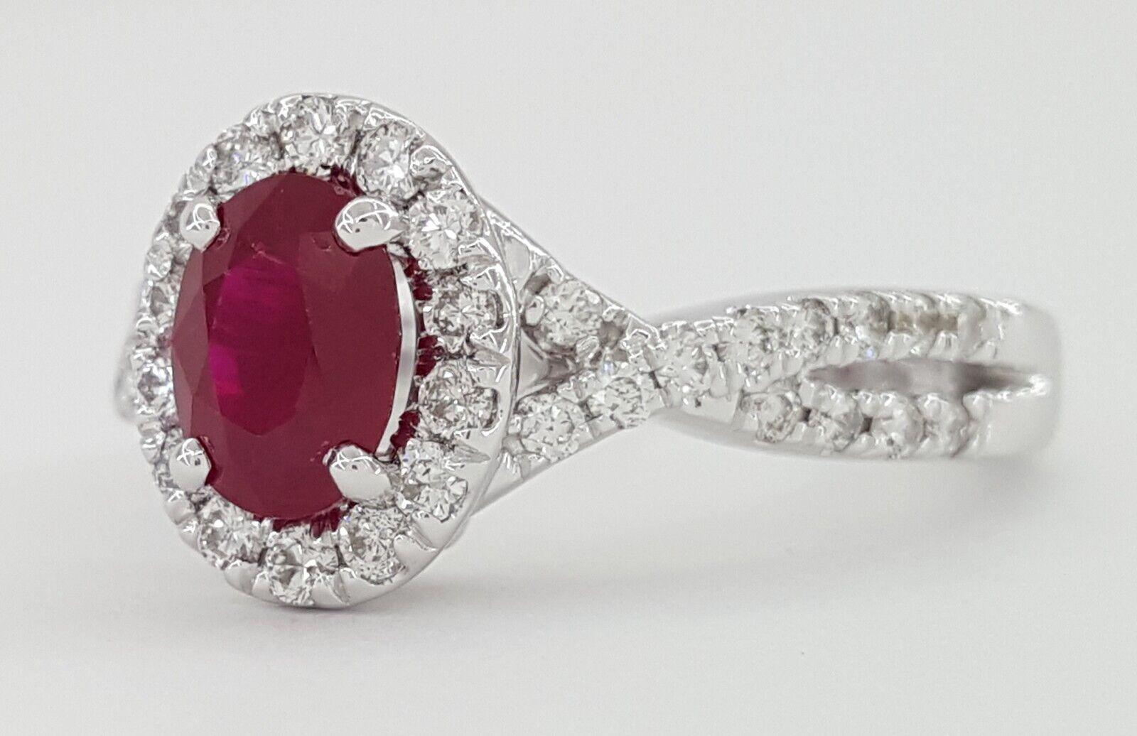 Oval Burma Ruby Diamond Halo Engagement Ring 1.5 ct 14k White Gold Retail 3,500