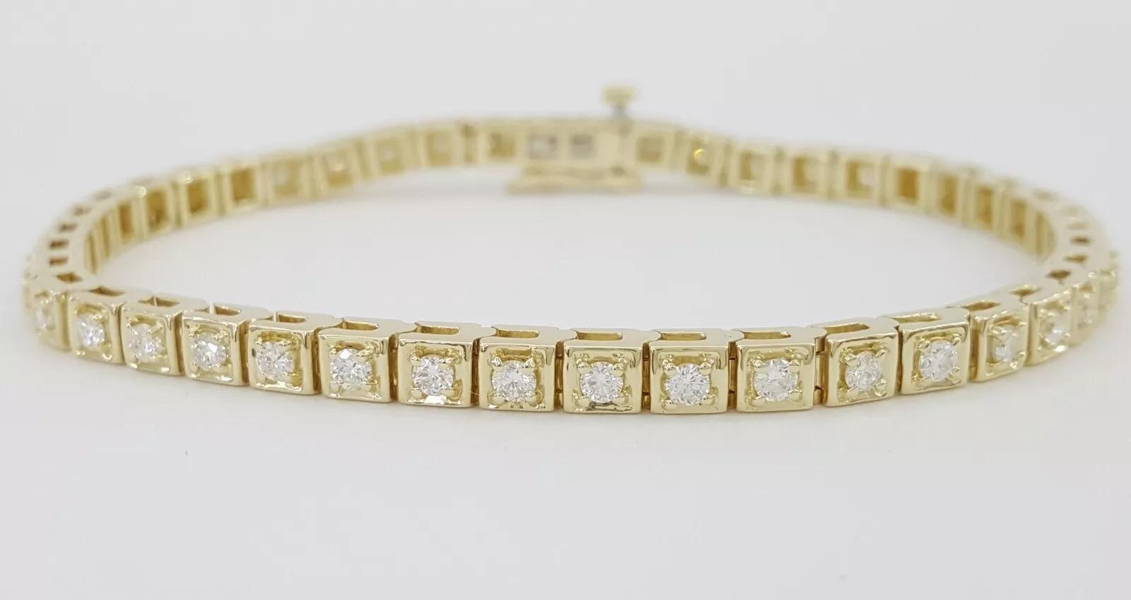 Round Brilliant Diamond Tennis Line Bracelet 1.6 ct 14K Gold 7" Retail 5K