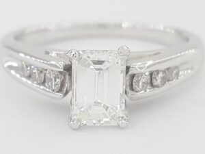 Emerald Cut Diamond 0.66 ct Engagement Ring 14K White Gold E/SI1 GIA