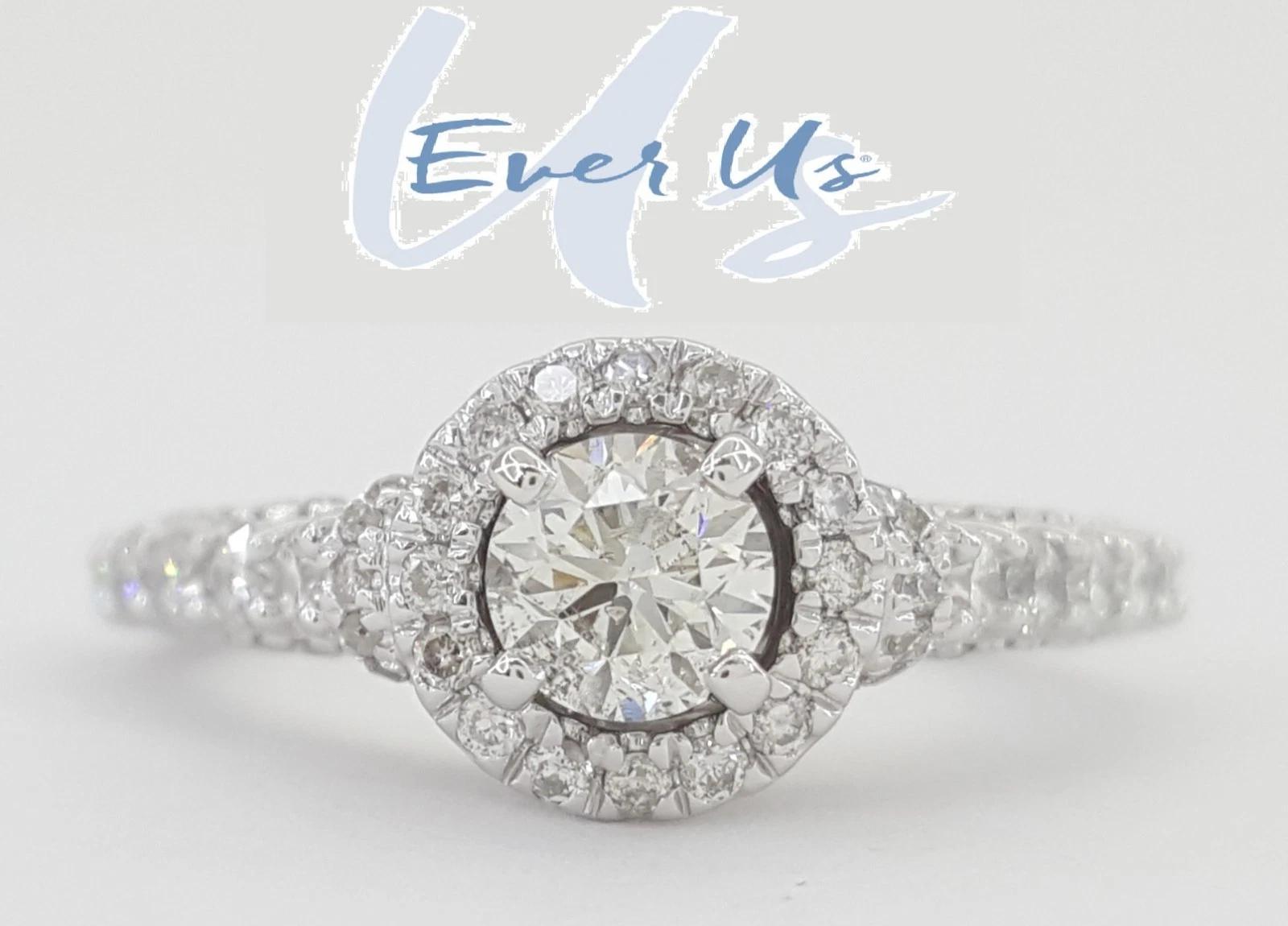Ever Us Round Diamond Halo Engagement Ring 1.25 ct 14k White Gold