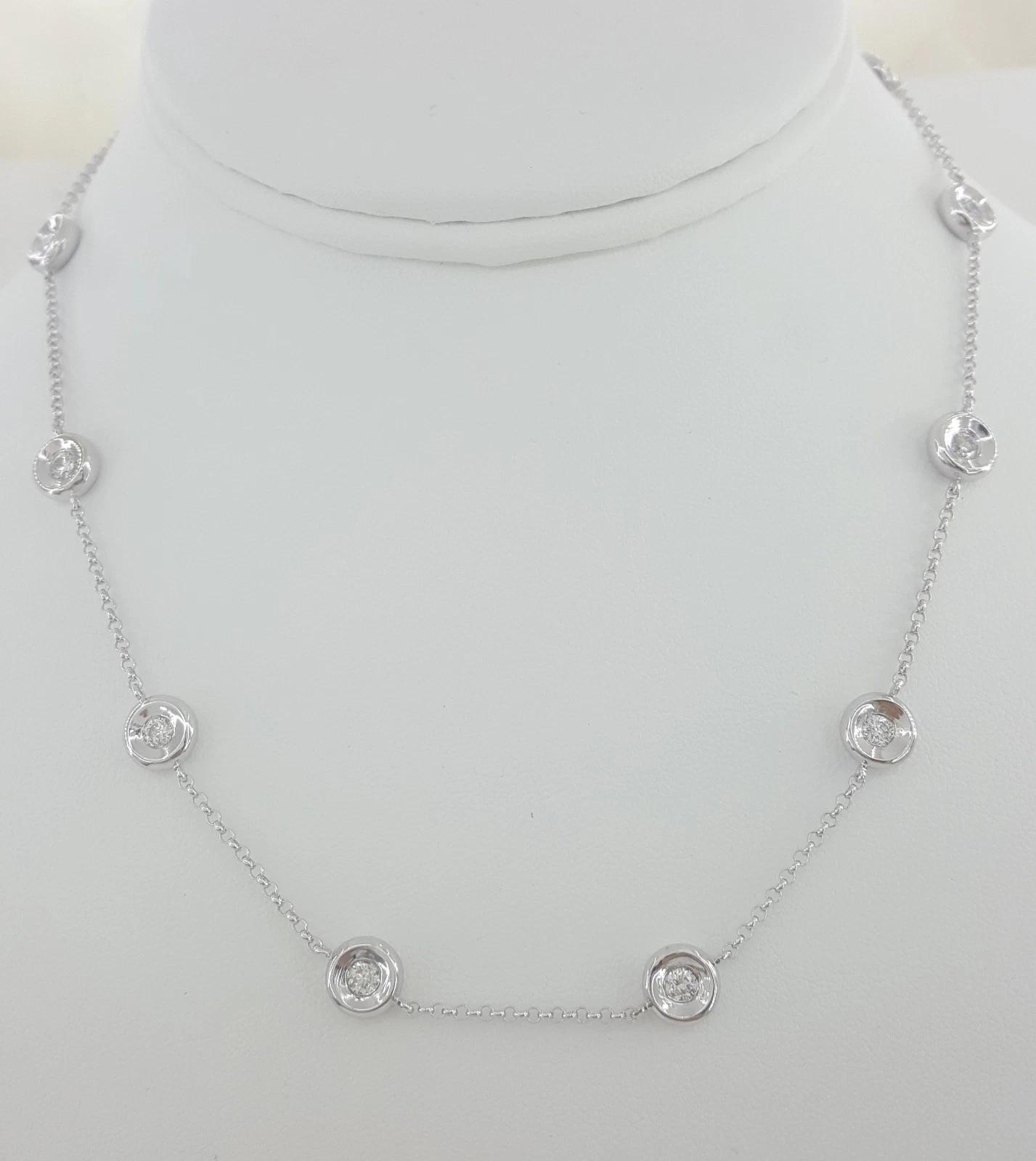 Round Brilliant Cut Diamond By The Yard Necklace 16" 1.4 ct 14K White Gold