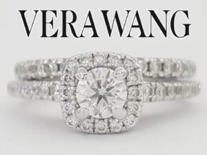Vera Wang Love 1 ct Round Diamond Halo Engagement Ring Set 14k White Gold $3339