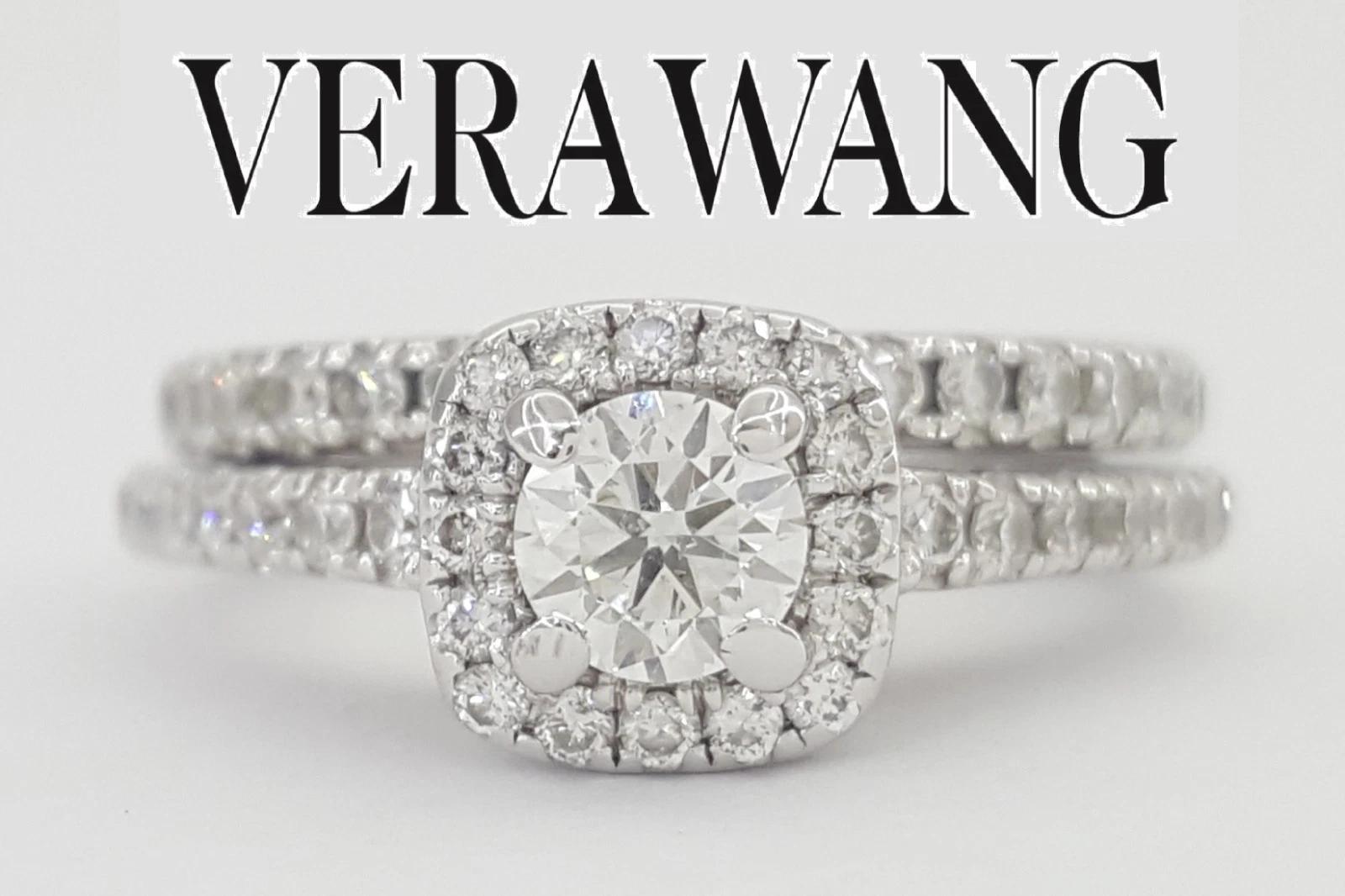Vera Wang Love 1 ct Round Diamond Halo Engagement Ring Set 14k White Gold $3339