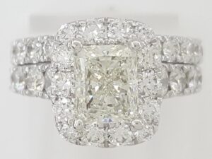 Neil Lane Rectangular Radiant Diamond Halo Engagement Ring Set 3 ct 14K WG $18K