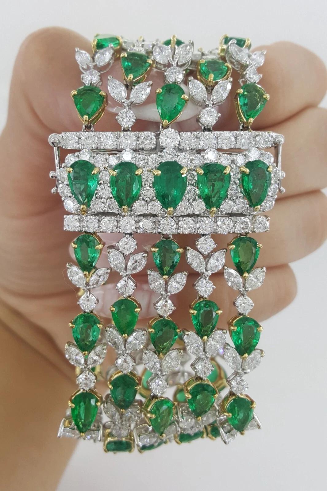 Green Emerald & Diamond Tennis Bracelet 78 ct 18k White & Yellow Gold Rtl $200K