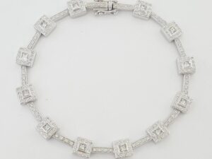 Princess Round Diamond Halo Bracelet 2.11 ct 18K White Gold 15 Grams 7.25"