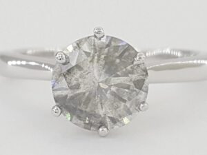 Salt & Pepper Round Diamond Solitaire Engagement Ring 1.5 ct 14K White Gold