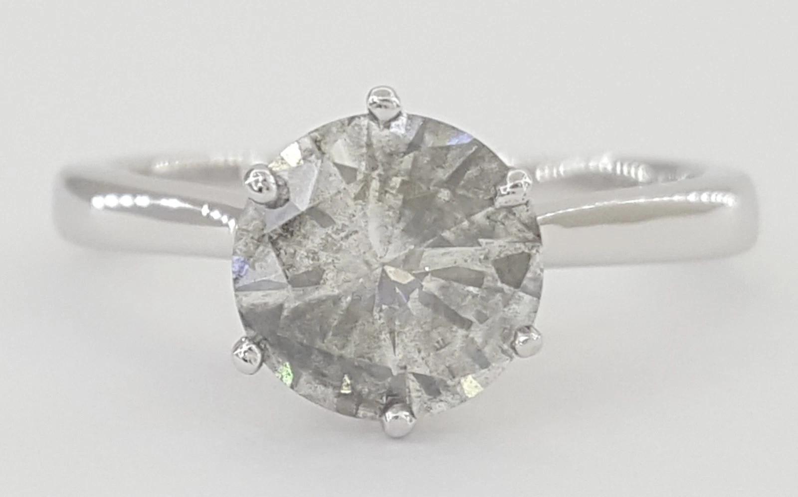 Salt & Pepper Round Diamond Solitaire Engagement Ring 1.5 ct 14K White Gold