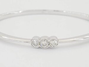 3 Stone Diamond Bangle Bracelet 0.57 ct 14k White Gold 6.5"