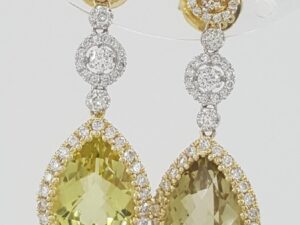 Natalie K Lemon Quartz Diamond Dangle Earrings 0.9 ct 18K Yellow White Gold
