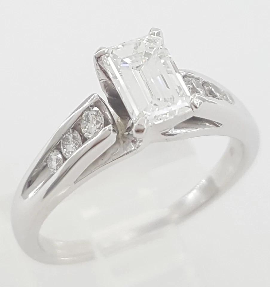 Emerald Cut Diamond 0.66 ct Engagement Ring 14K White Gold E/SI1 GIA