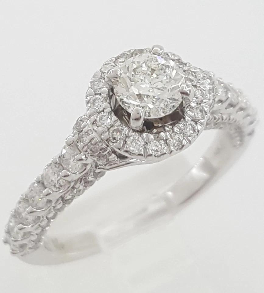 Ever Us Round Diamond Halo Engagement Ring 1.25 ct 14k White Gold