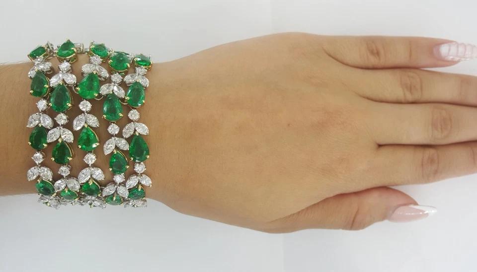 Green Emerald & Diamond Tennis Bracelet 78 ct 18k White & Yellow Gold Rtl $200K