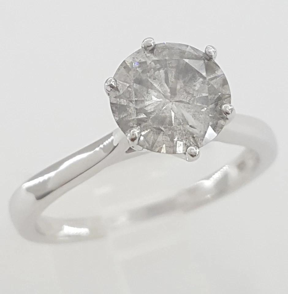 Salt & Pepper Round Diamond Solitaire Engagement Ring 1.5 ct 14K White Gold