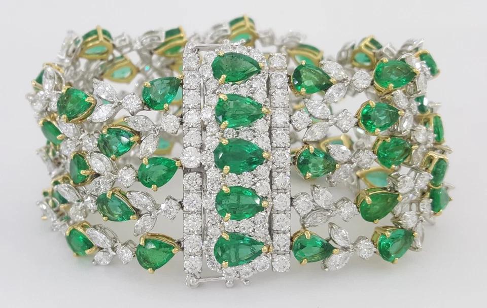 Green Emerald & Diamond Tennis Bracelet 78 ct 18k White & Yellow Gold Rtl $200K