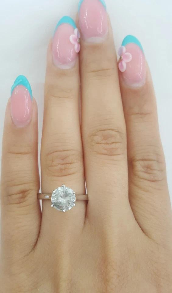 Salt & Pepper Round Diamond Solitaire Engagement Ring 1.5 ct 14K White Gold