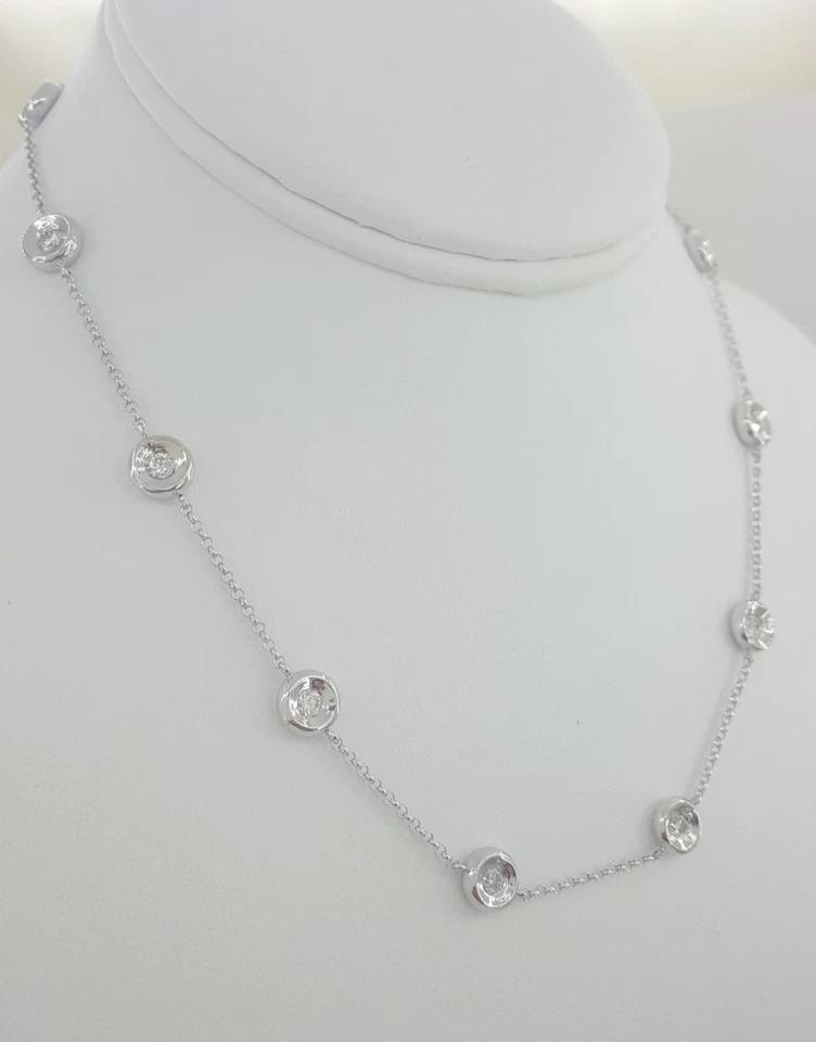 Round Brilliant Cut Diamond By The Yard Necklace 16" 1.4 ct 14K White Gold