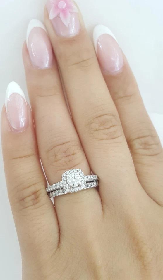 Vera Wang Love 1 ct Round Diamond Halo Engagement Ring Set 14k White Gold $3339