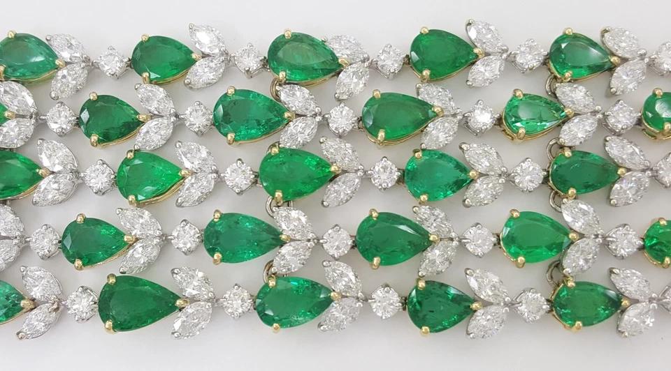 Green Emerald & Diamond Tennis Bracelet 78 ct 18k White & Yellow Gold Rtl $200K