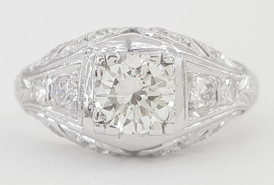 Antique Art Deco Round Diamond Engagement Ring 0.75 ct in Platinum