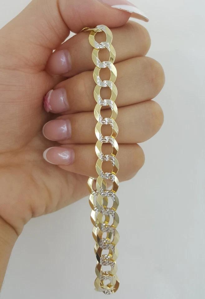 14K Two-Tone Yellow Gold & White Rhodium Fancy Link Bracelet 9" 8.7 mm 14.5 Gr