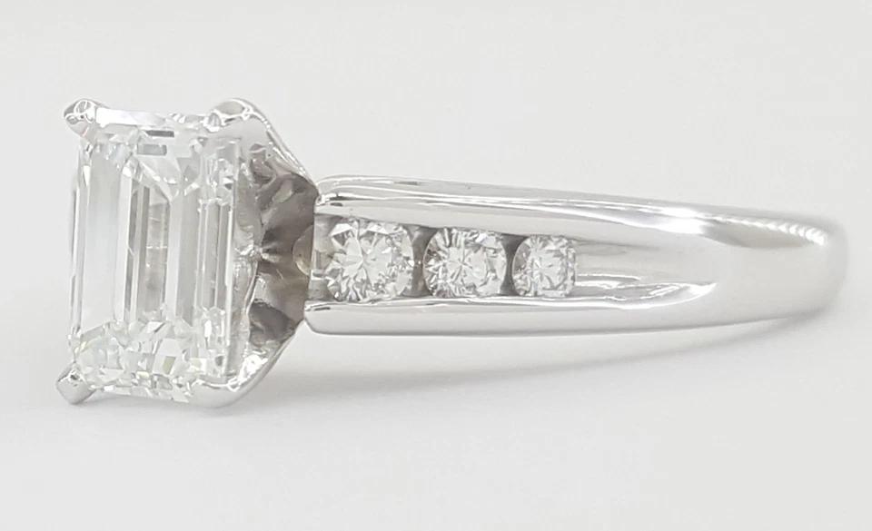 Emerald Cut Diamond 0.66 ct Engagement Ring 14K White Gold E/SI1 GIA