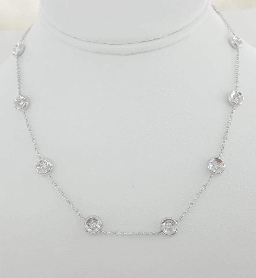 Round Brilliant Cut Diamond By The Yard Necklace 16" 1.4 ct 14K White Gold