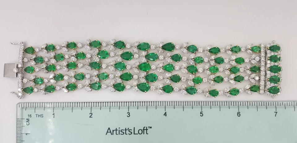 Green Emerald & Diamond Tennis Bracelet 78 ct 18k White & Yellow Gold Rtl $200K