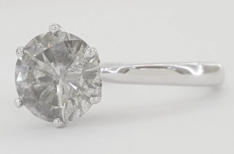 Salt & Pepper Round Diamond Solitaire Engagement Ring 1.5 ct 14K White Gold