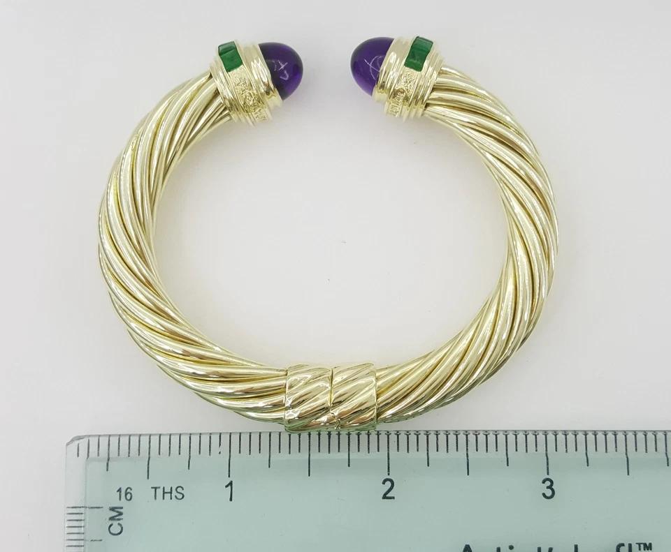 David Yurman Renaissance Amethyst & Emerald Cuff Bracelet 14k Gold 41 Grams 6.5"