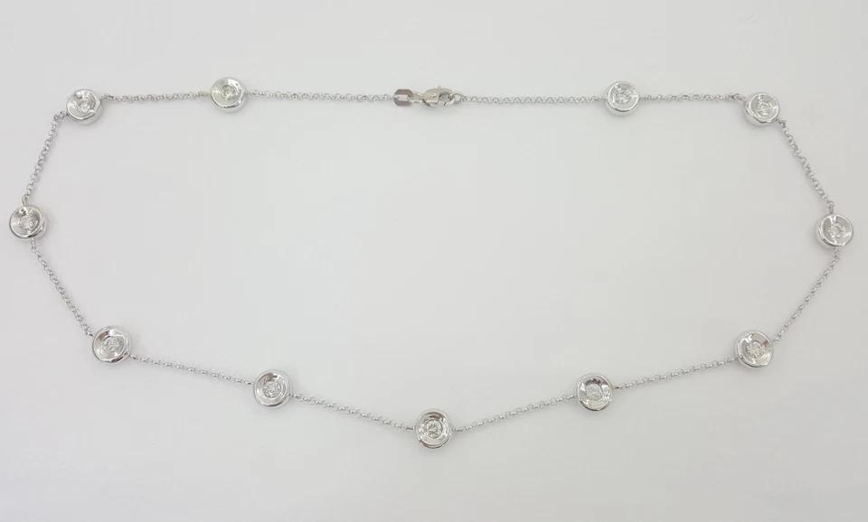 Round Brilliant Cut Diamond By The Yard Necklace 16" 1.4 ct 14K White Gold