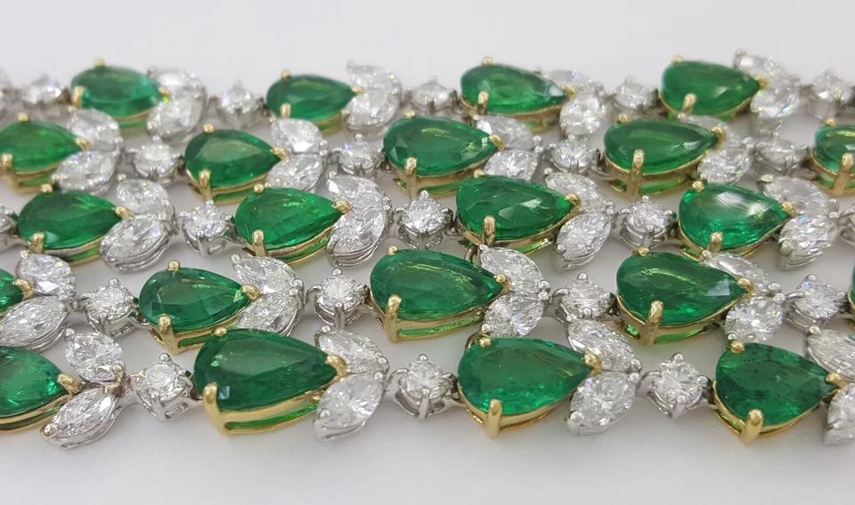 Green Emerald & Diamond Tennis Bracelet 78 ct 18k White & Yellow Gold Rtl $200K